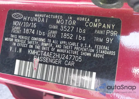 2017 Hyundai Accent Se из США, поврежденный, VIN KMHCT4AE2HU247705